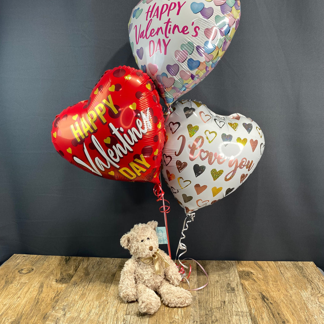 Teddy Bear + Valentine's Balloon Bouquet