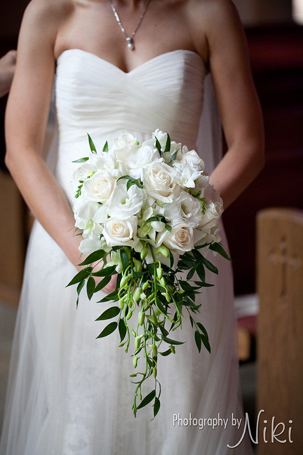 White & Ivory Cascade Bouquet - The Blooming Idea Florst - The Woodlands, Texas